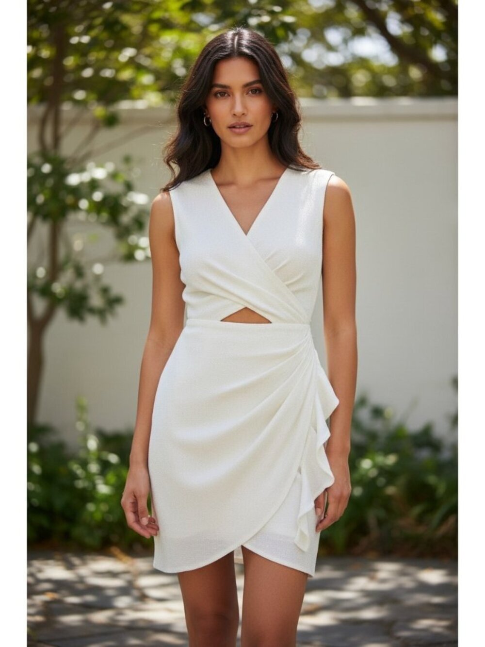 IRO Paris Cocktail Dress M Gray White Wrap Cutout High Neck Gathered Mini Party